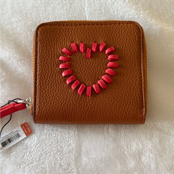 NWT Vera Bradley Faux Leather Zip Wallet w/Heart Appliqué | Cognac & Coral | NEW - Picture 5 of 14
